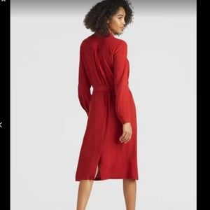 Eileen Fisher red  silk crepe shirt dress size small